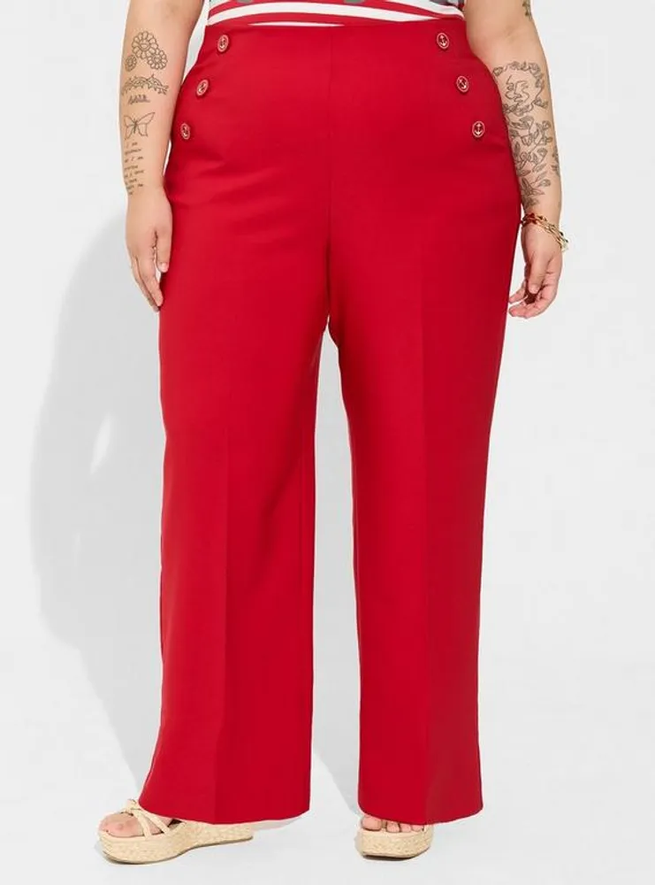 Retro Chic Pull-On Wide Leg Studio Refined Crepe High-Rise Nautical Pant