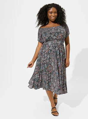 Midi Mesh Off Shoulder Peasant Dress