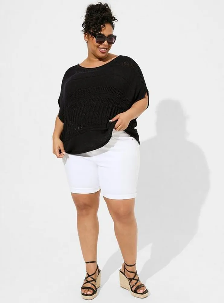 Pointelle Boat Neck Boxy Cropped Sweater