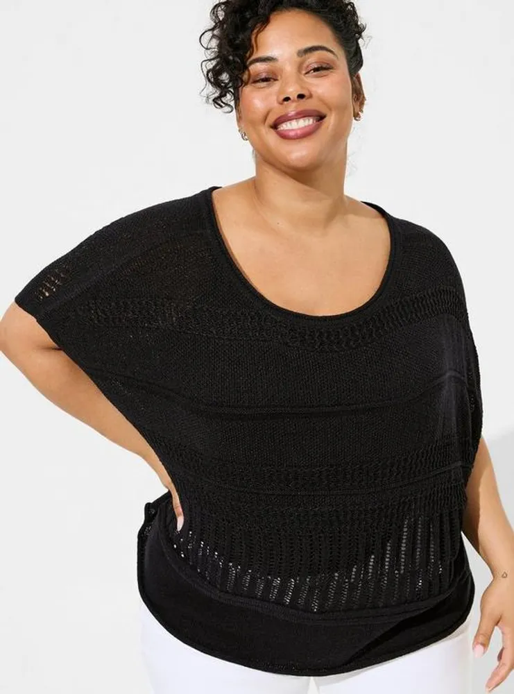 Plus Size - Pointelle Pullover Short Sleeve Sweater - Torrid