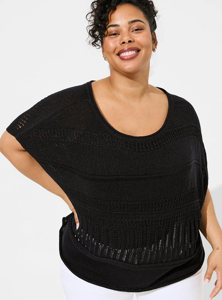 Pointelle Boat Neck Boxy Cropped Sweater