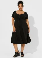 Midi Super Soft Shirred Button-Front Dress