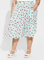 Retro Chic Midi Challis Pull-On A-Line Skirt