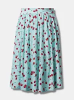 Retro Chic Midi Challis Pull-On A-Line Skirt