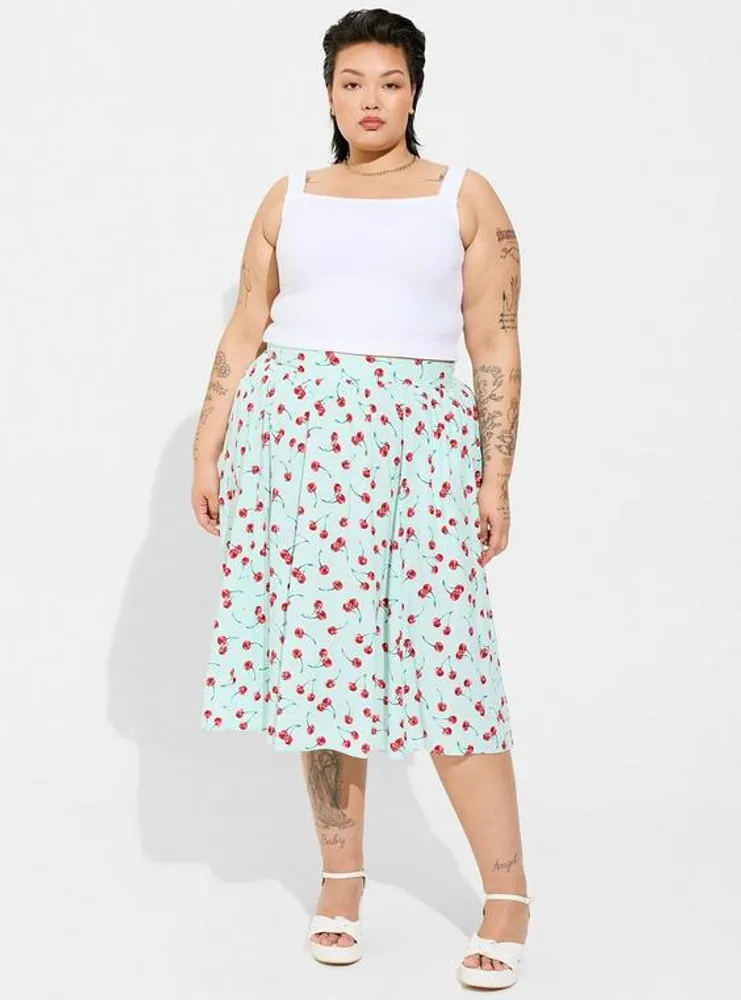 Retro Chic Midi Challis Pull-On A-Line Skirt