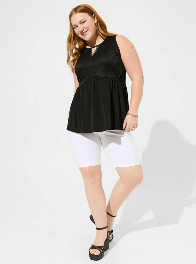 TORRID Studio Crepe Crew Neck Lace Yoke Babydoll Top