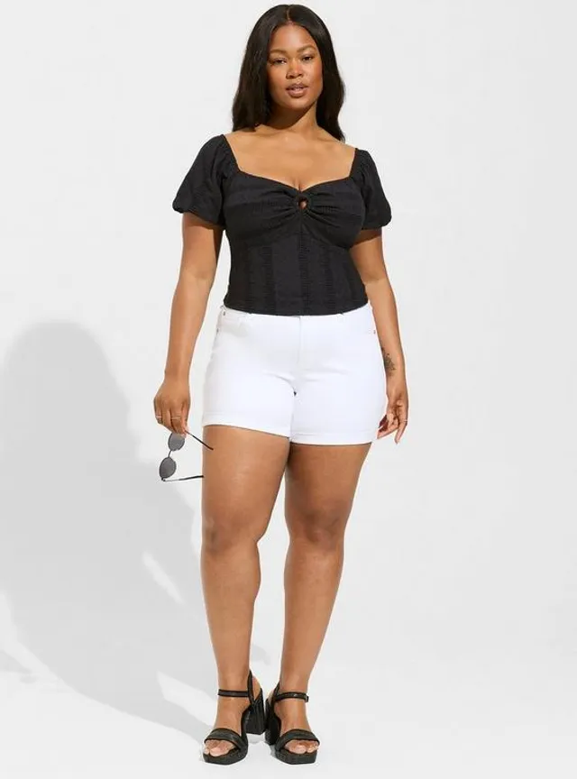 TORRID Eyelet Cotton Keyhole Off Shoulder Crop Top