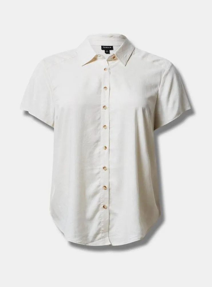 Rayon Linen Button Font Short Sleeve