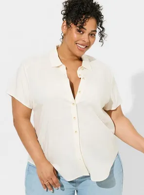 Rayon Linen Button Font Short Sleeve