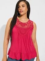 Super Soft Crew Neck Lace Yoke Tank