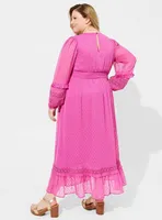 Festi Chiffon Clip Dot Ruffle Sleeve Maxi Dress