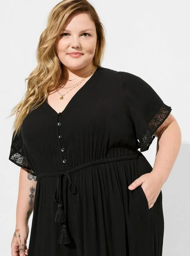 TORRID Festi Gauze & Crochet Lace Wide Leg Jumpsuit