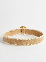 Raffia Stretch Belt with Wooden Buckle