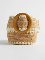 Raffia Stretch Belt with Wooden Buckle