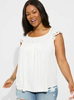 Knit Square Neck Eyelet Top