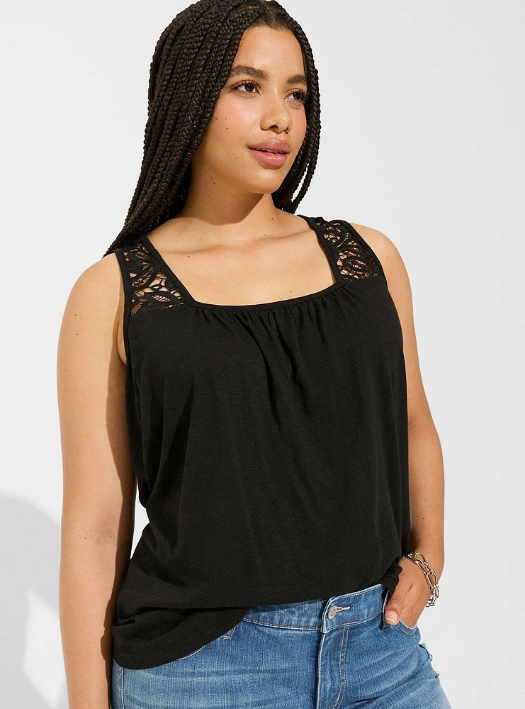 Knit Square Neck Lace Inset Tank