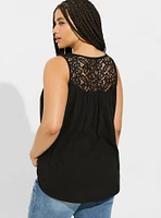 Knit Square Neck Lace Inset Tank