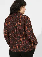 Disney Hocus Pocus Tie Neck Long Sleeve Blouse