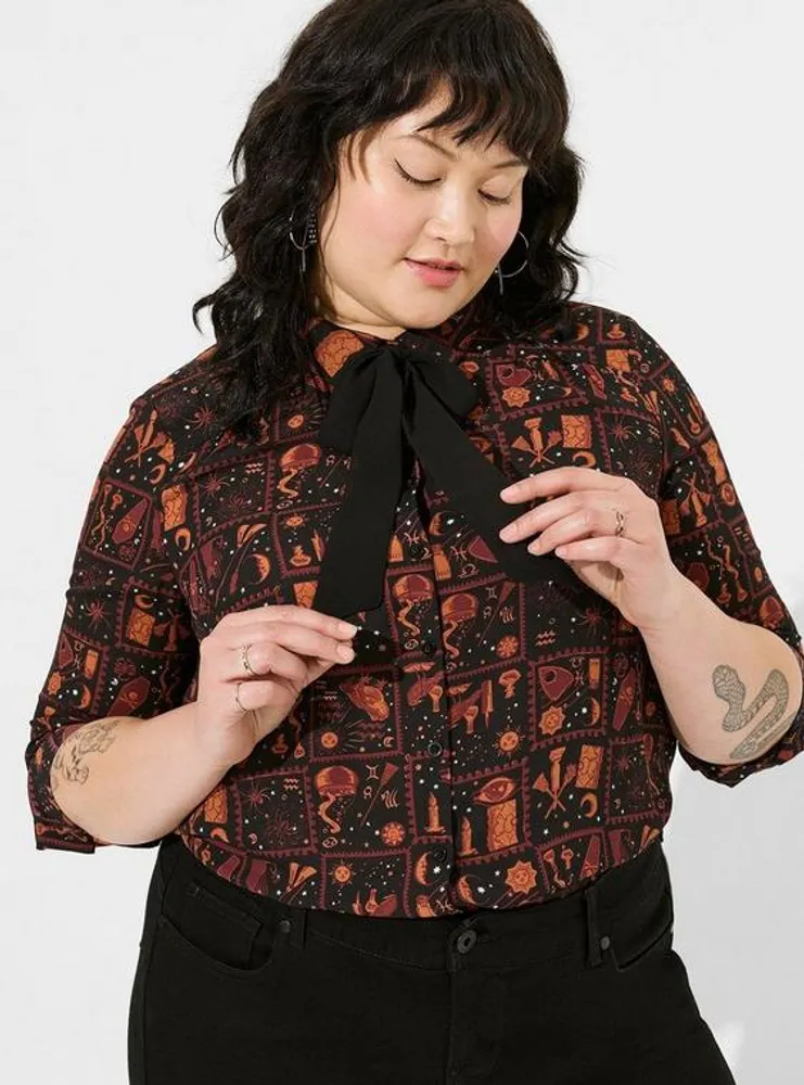 Disney Hocus Pocus Tie Neck Long Sleeve Blouse