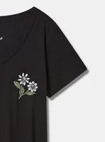 Skull Daisy Embroidered Girlfriend Classic Fit V-Neck Tee