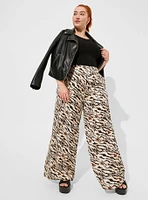 Pull-On Super Wide Leg Streaky Satin High-Rise Pant