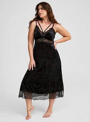 Velour Lace Maxi Slip Dress