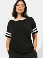 Super Soft Slub Boat Neck Elbow Sleeve Varsity Tee