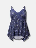 Babydoll Rayon Slub Surplice Lace Trim Cami