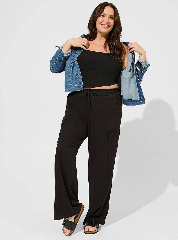 Pull-On Wide Leg Stretch Challis Cargo Pant