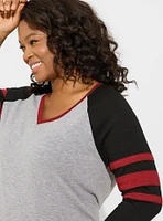 Super Soft Slub V-Neck Quarter Sleeve Varsity Tee