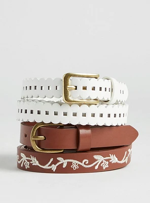 Embroidered And Scallop Belt Duo