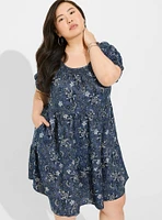 Mini Chambray Puff Sleeve Smocked Dress