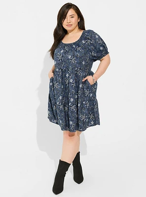 Mini Chambray Puff Sleeve Smocked Dress