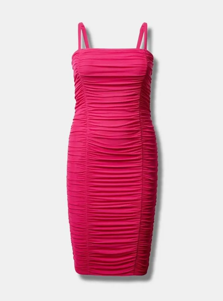 Midi Mesh Shirred Bodycon Dress