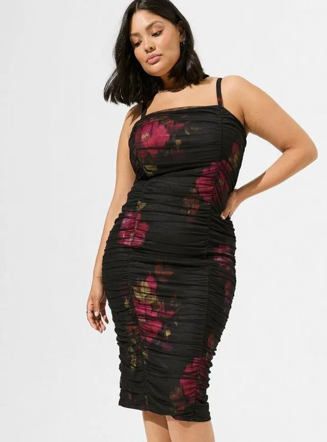 TORRID Midi Mesh Shirred Bodycon Dress