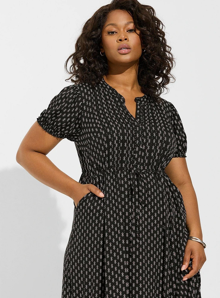 Maxi Stretch Challis Pintuck Tiered Dress