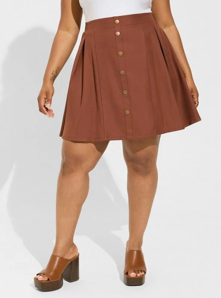 At The Knee Twill Pleated Skirt