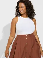 At The Knee Twill Pleated Skirt