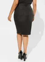 Midi Denim Button Front Skirt