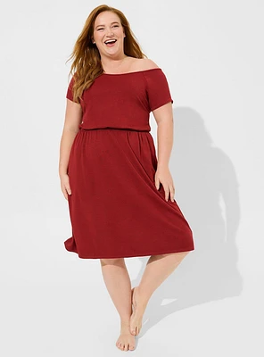 Dream Fleece Off The Shoulder Pocket Midi Lounge Dress