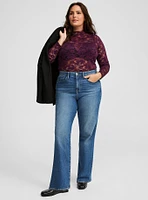 Sheer Stretch Lace Mock Neck Long Sleeve Top