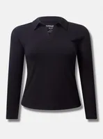Fitted Super Soft Rib Collared V-Neck Long Sleeve Tee