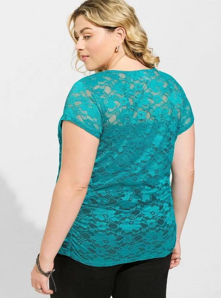 Stretch Lace Crew Neck Cinch Side Tee