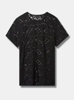 Sheer Stretch Lace Crew Neck Tee