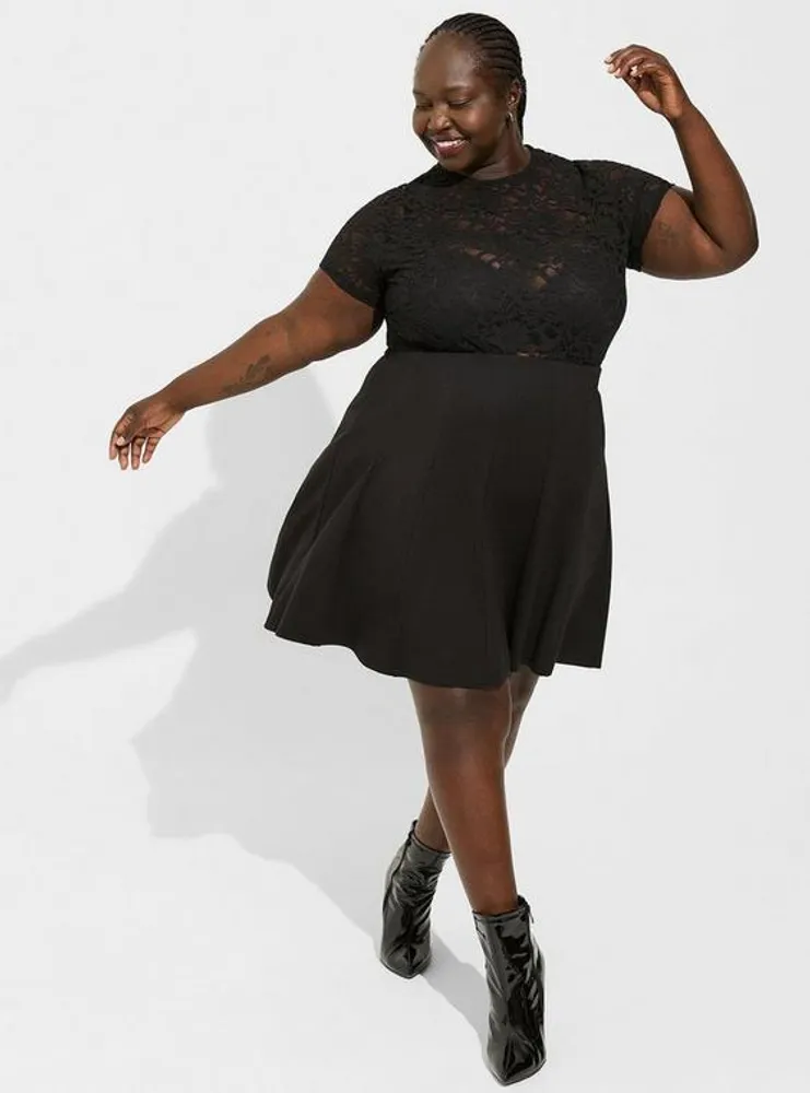 Plus Size - Stretch Lace And Mesh Crew Neck Long Sleeve Top - Torrid