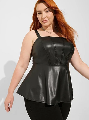 Peplum Faux Leather Corset Top