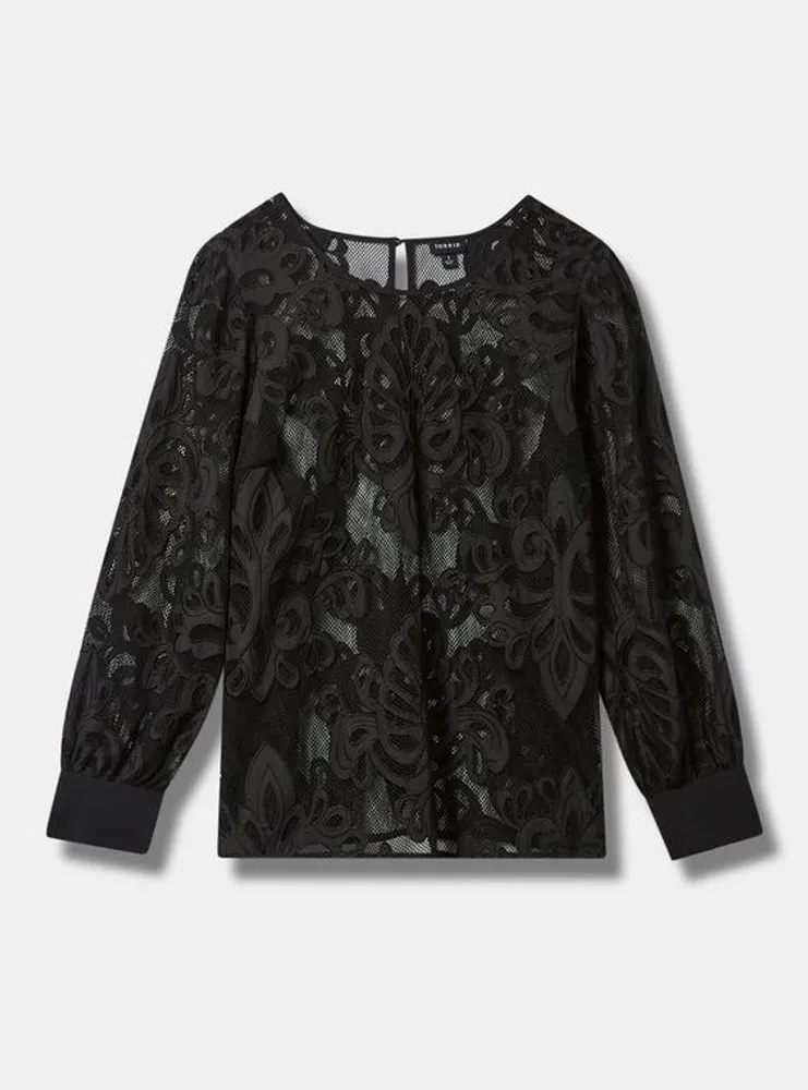 Mesh With Embroidery Long Sleeve Blouse