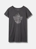 Butterfly Classic Fit Cotton Slub Crew Neck Flutter Sleeve