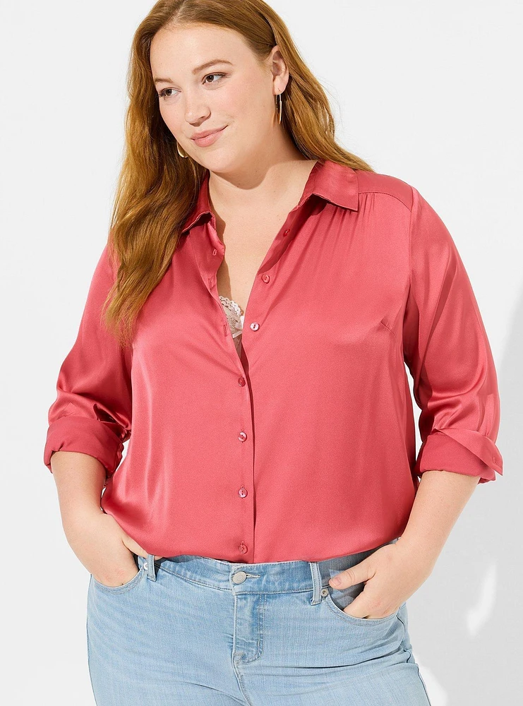 Madison Satin Button-Up Long Sleeve Shirt