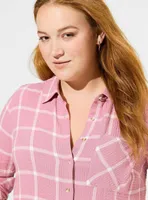 Lizzie Crinkle Flannel Gauze Button-Up Shirt